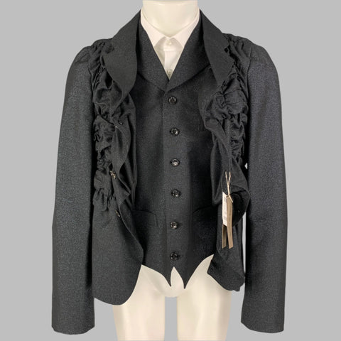 COMME des GARCONS HOMME PLUS SS 19 Size L Black Blue Metallic Ruched Sport Coat