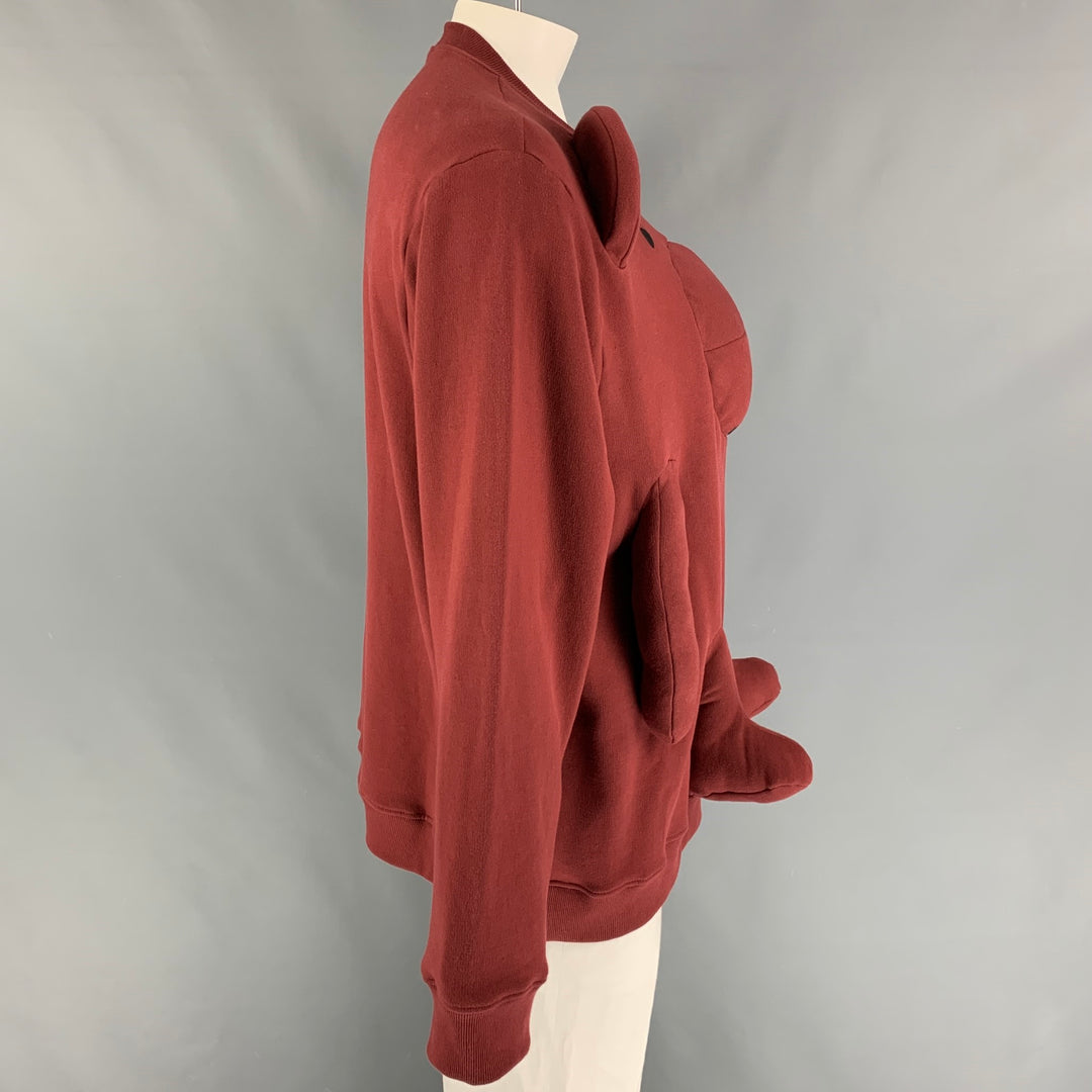WALTER VAN BEIRENDONCK FW21 Size L Burgundy Bear Applique Cotton Crew-Neck Sweatshirt