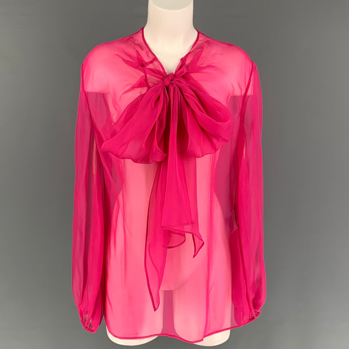 VALENTINO Size S Pink Silk See Through Bow Blouse