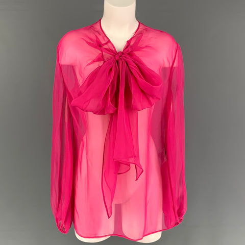 VALENTINO Size S Pink Silk See Through Bow Blouse