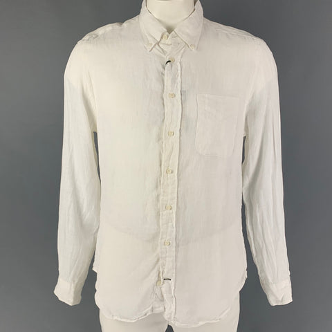 GITMAN VINTAGE Size L White Linen Button Down Long Sleeve Shirt