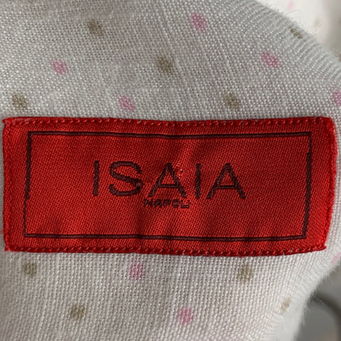 ISAIA Size M White Pink Dots Linen Button Up Long Sleeve Shirt