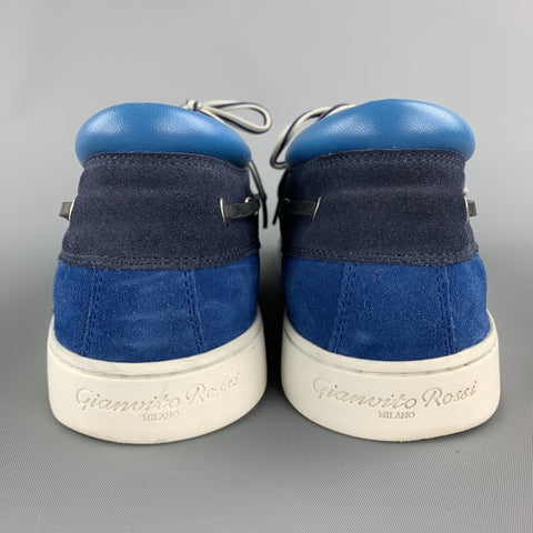 GIANVITO ROSSI Size 8 Blue Two Toned Suede Boat Lace Up Shoes