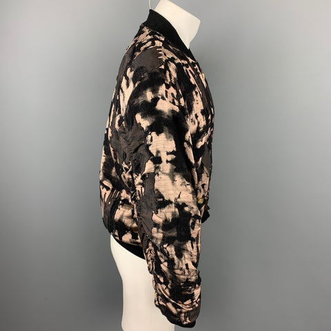PAUL SMITH Size M Size M Black & Taupe Jacquard Wool Blend Zip Up Reversible Jacket