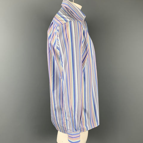ERMENEGILDO ZEGNA Talla M Camisa de manga larga con botones de algodón a rayas lilas y azules