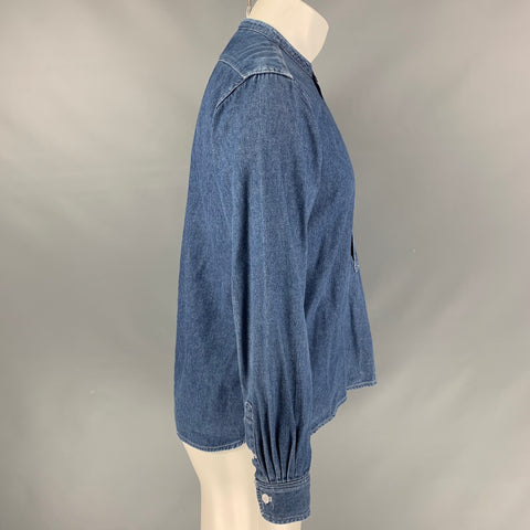1939 Size S Blue Solid Collarless Long Sleeve Shirt