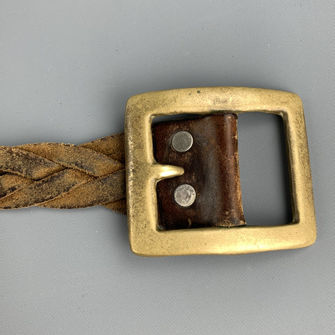 VINTAGE Tressé Taille 34 Ceinture en laiton en cuir beige
