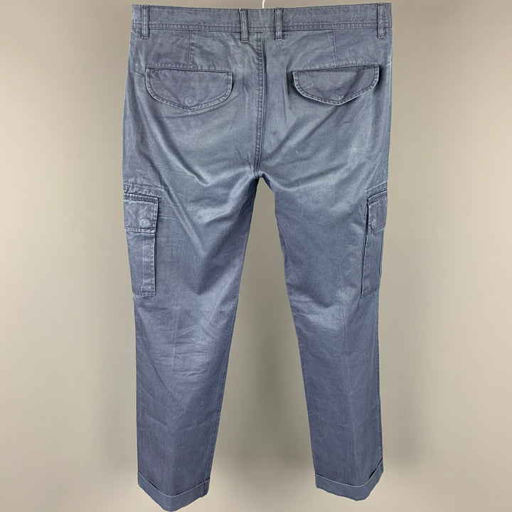 MIANI Taille 30 Pantalon décontracté en coton bleu avec poches cargo