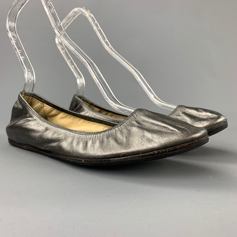 LANVIN 2007 Talla 7.5 Bailarinas de cuero plateado