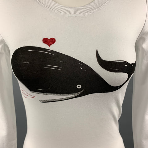 LOVE MOSCHINO Size 2 White Cotton / Elastane Black Graphic Rhinestones T-Shirt