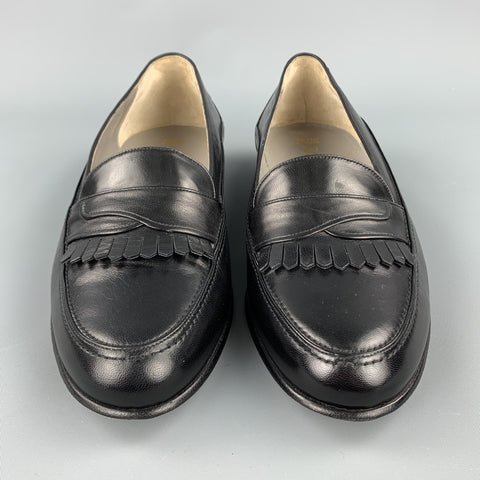 BALLY Size 8 Black Leather Eyelash Fringe Loafers