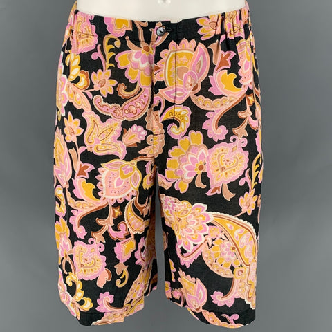 GUCCI Taille 32 Short à devant plat en coton fleuri jaune violet