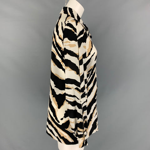 GUCCI Talla 4 Blusa con tapeta oculta con estampado de seda en blanco y negro beige