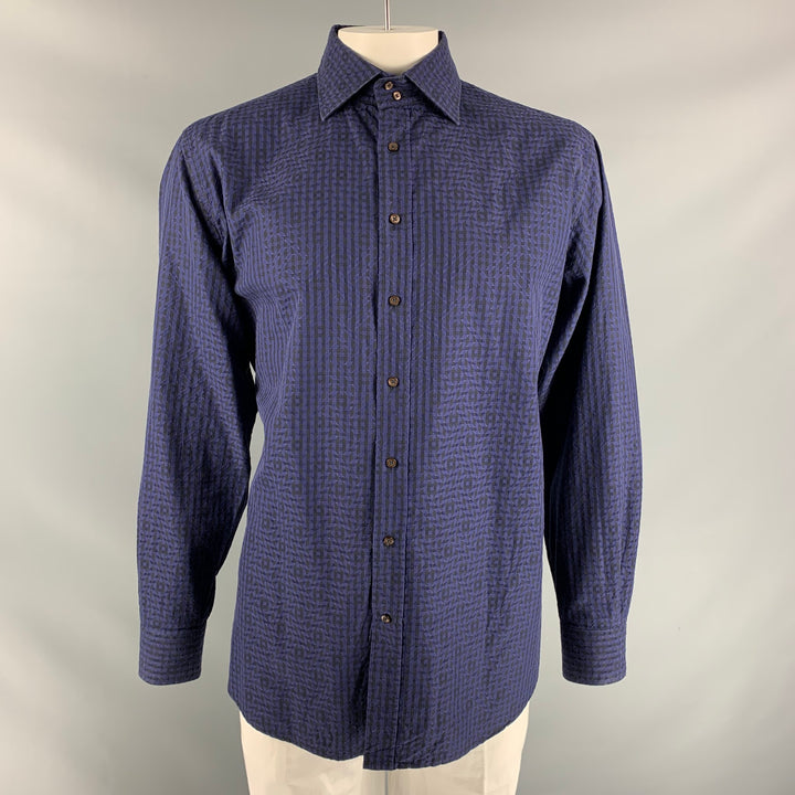 ETRO Size XL Purple &  Black Pattern Cotton Button Up Long Sleeve Shirt