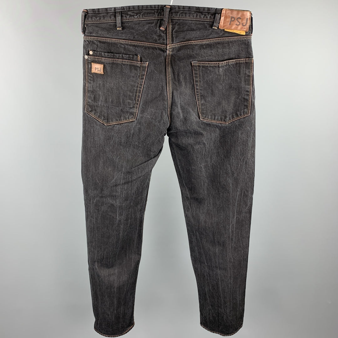 PAUL SMITH JEANS Taille 32 Noir Contrast Stitch Cotton 31 Button Fly Jeans