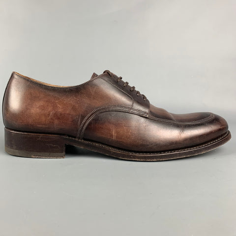 CALZOLERIA HARRIS for BARNEY'S NEW YORK Size 11.5 Brown Burnished Leather Oxford Lace Up Shoes