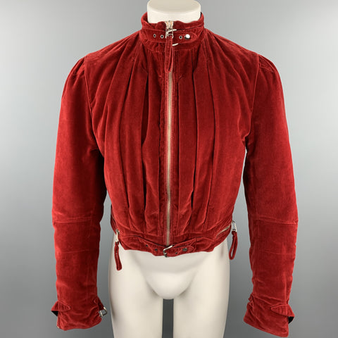 JEAN PAUL GAULTIER HOMME Chest Size 38 Red Solid Velvet Cropped Jacket