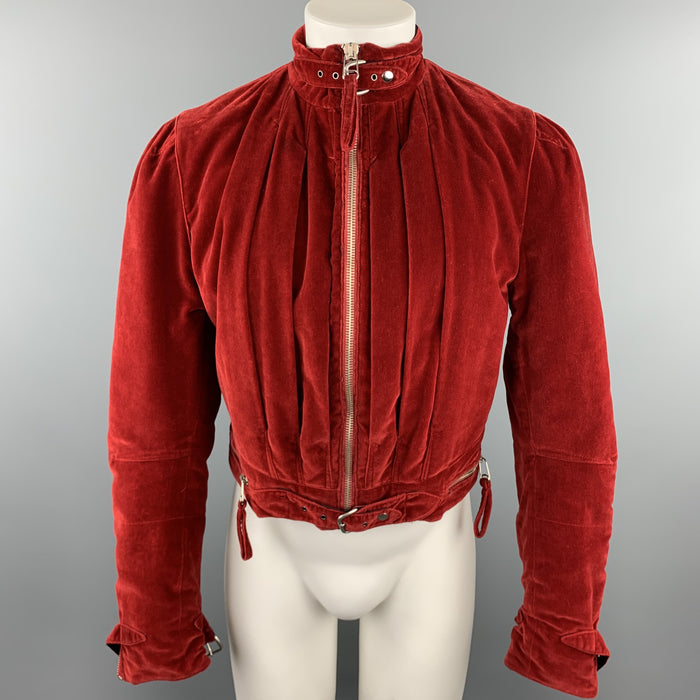 JEAN PAUL GAULTIER HOMME Chest Size 38 Red Solid Velvet Cropped Jacket
