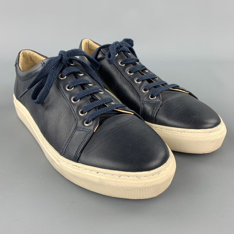 ALPHAKILO Size 8 Navy Leather Lace Up Sneakers