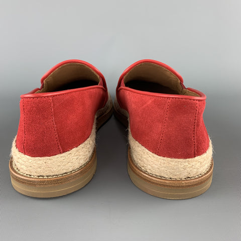 AQUATALIA Size 11 Red Suede Braided Trim Rubber Sole Loafers