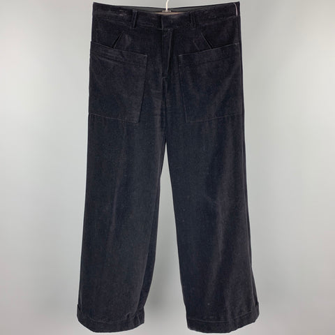 JEAN PAUL GAULTIER Size 34 Black Cotton Velvet Wide Leg Dress Pants