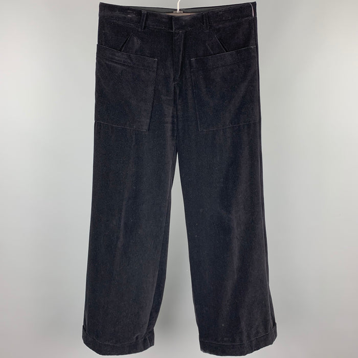JEAN PAUL GAULTIER Size 34 Black Cotton Velvet Wide Leg Dress Pants