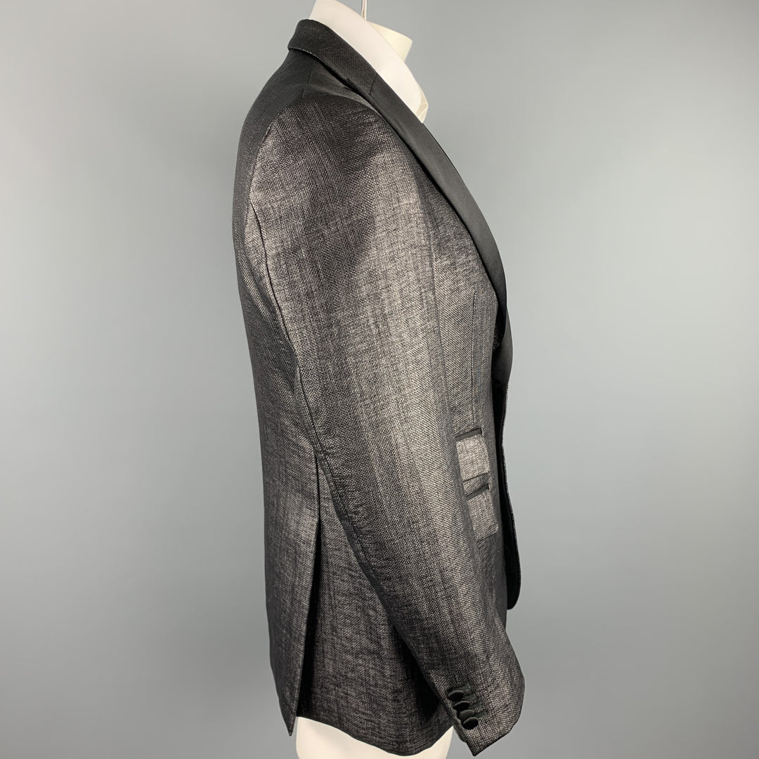 J. LINDEBERG Size 44 Long Black Woven Polyamide / Cotton Sport Coat