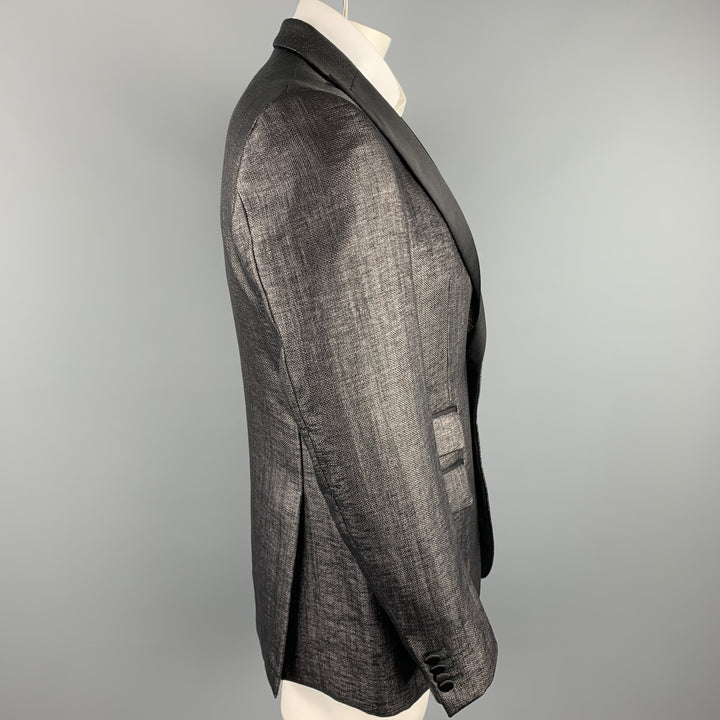 J. LINDEBERG Size 44 Long Black Woven Polyamide / Cotton Sport Coat