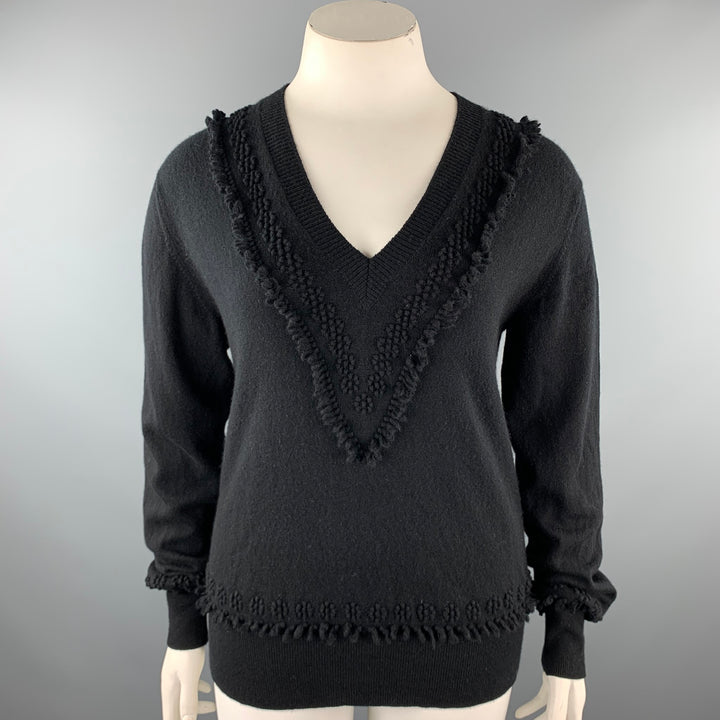 BARRIE Size XL Black Knitted Cashmere V-Neck Sweater