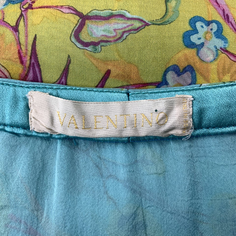 VALENTINO Size 6 Turquoise Floral Chiffon Silk A-line Skirt