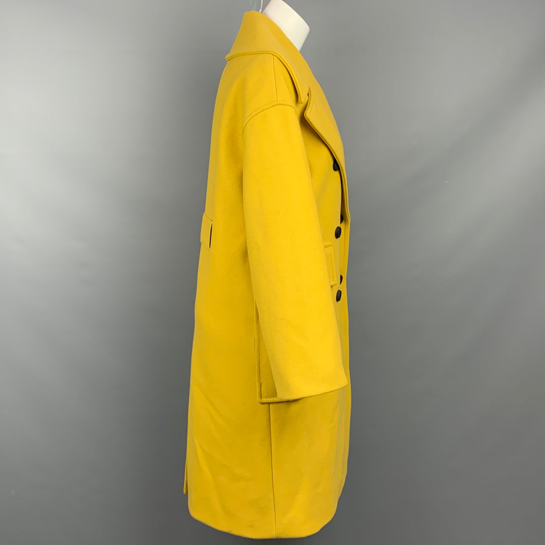 KENZO Size 4 Yellow Wool Blend Notch Lapel Double Breasted Coat