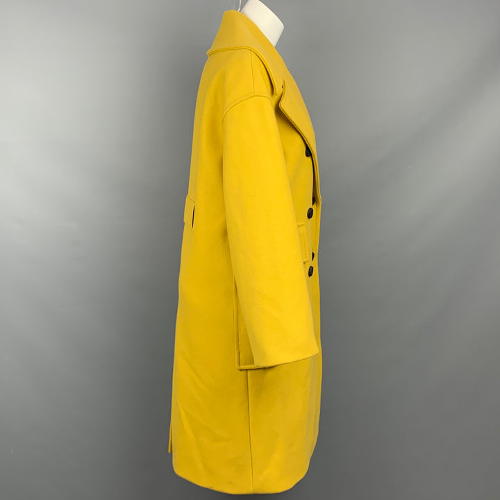 KENZO Size 4 Yellow Wool Blend Notch Lapel Double Breasted Coat