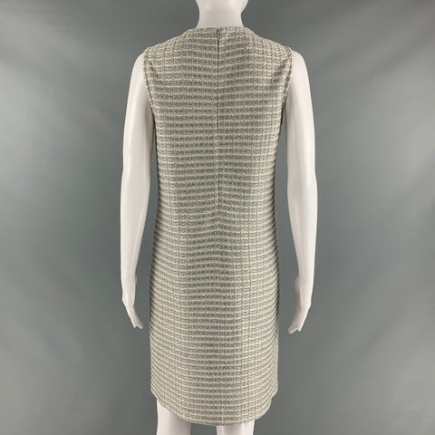 ST. JOHN Size 2 Silver Cream Polyester Blend Stripe Shift Outfits