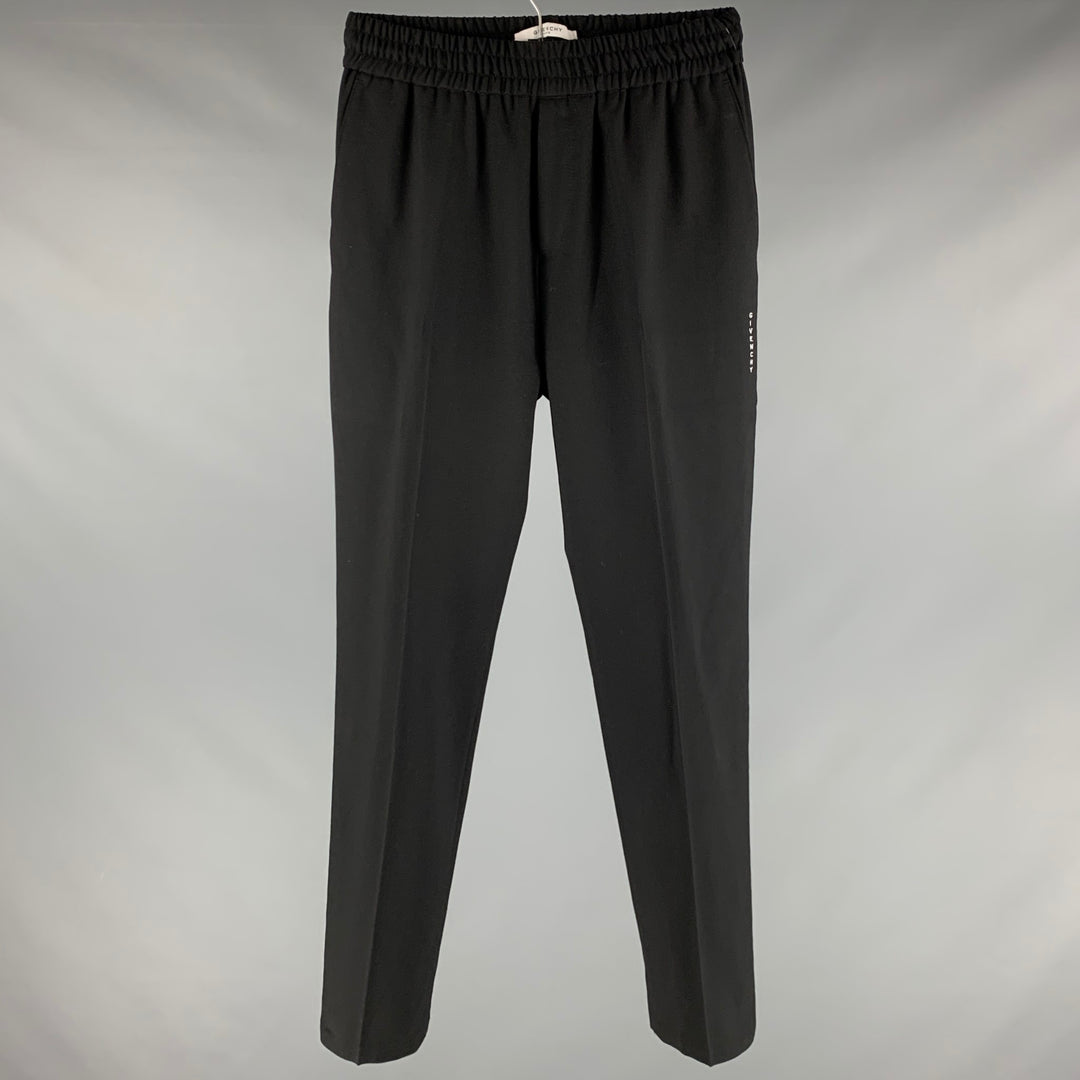 GIVENCHY Size 30 Black Wool Elastic Waistband Casual Pants