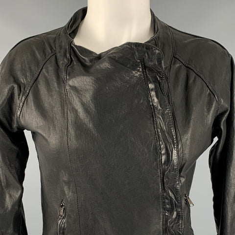 GIORGIO BRATO Size 6 Black Leather Zip Up Jacket (Outdoor)