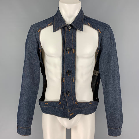 WALTER VAN BEIRENDONCK FW 16 Woest Collection Size XS Indigo Multi-Color Embroidered Cotton Reversible Frame Jacket