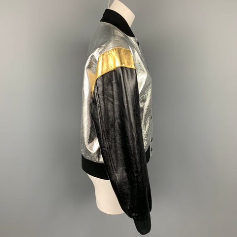 MSGM Giubbino Size 8 Silver & Black Viscose Blend Bomber Jacket