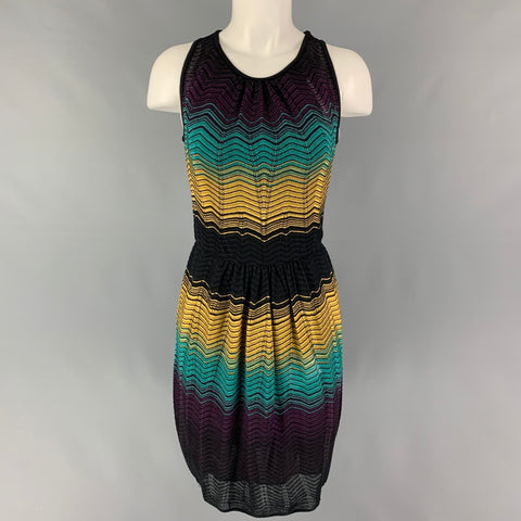 M MISSONI Taille 6 Jaune Noir Vert Viscose Blend Zig Zag Robe sans manches