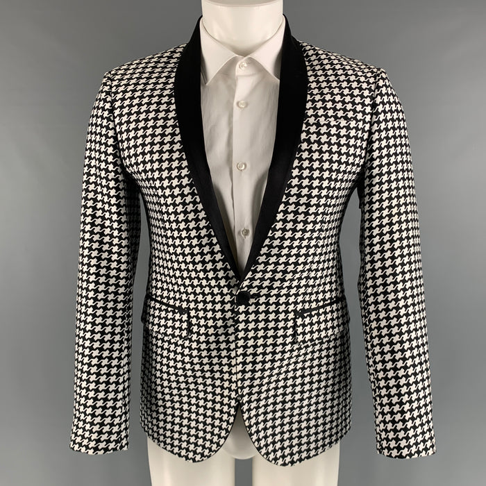 DSQUARED2  Size 38 Long Black White Houndstooth Cotton Silk Sport Coat