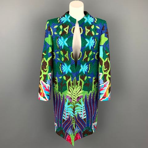 MANISH ARORA Abrigo hecho a mano con frente abierto de seda tejida multicolor talla L