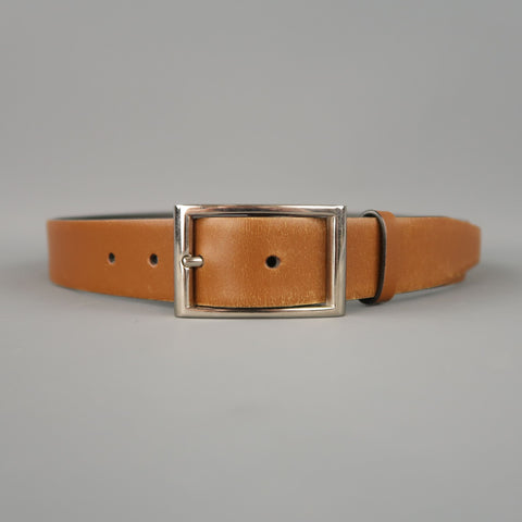 PRADA Tan Leather Silver Rectangle Buckle Belt