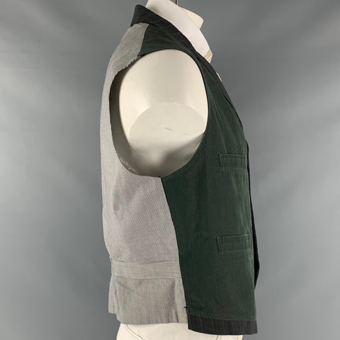 YOHJI YAMAMOTO Size M Grey Dark Green Mixed Patterns Silk Blend Vest