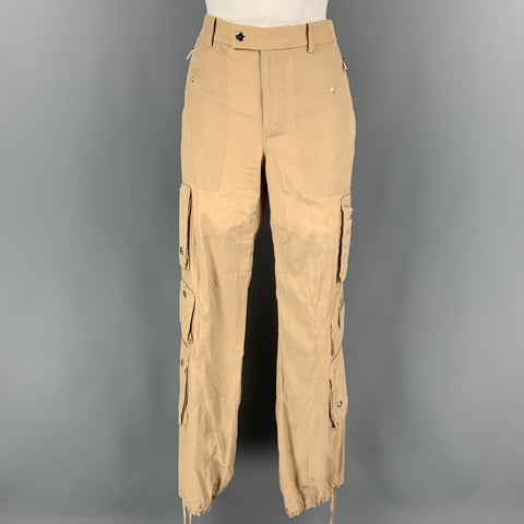 RALPH LAUREN Black Label Size 6 Beige Silk Cotton Shiny Cargo Casual Pants