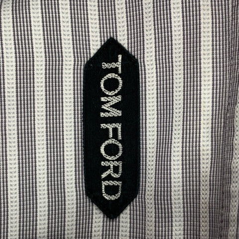 TOM FORD Size M Grey Striped Cotton Spread Collar Long Sleeve Shirt