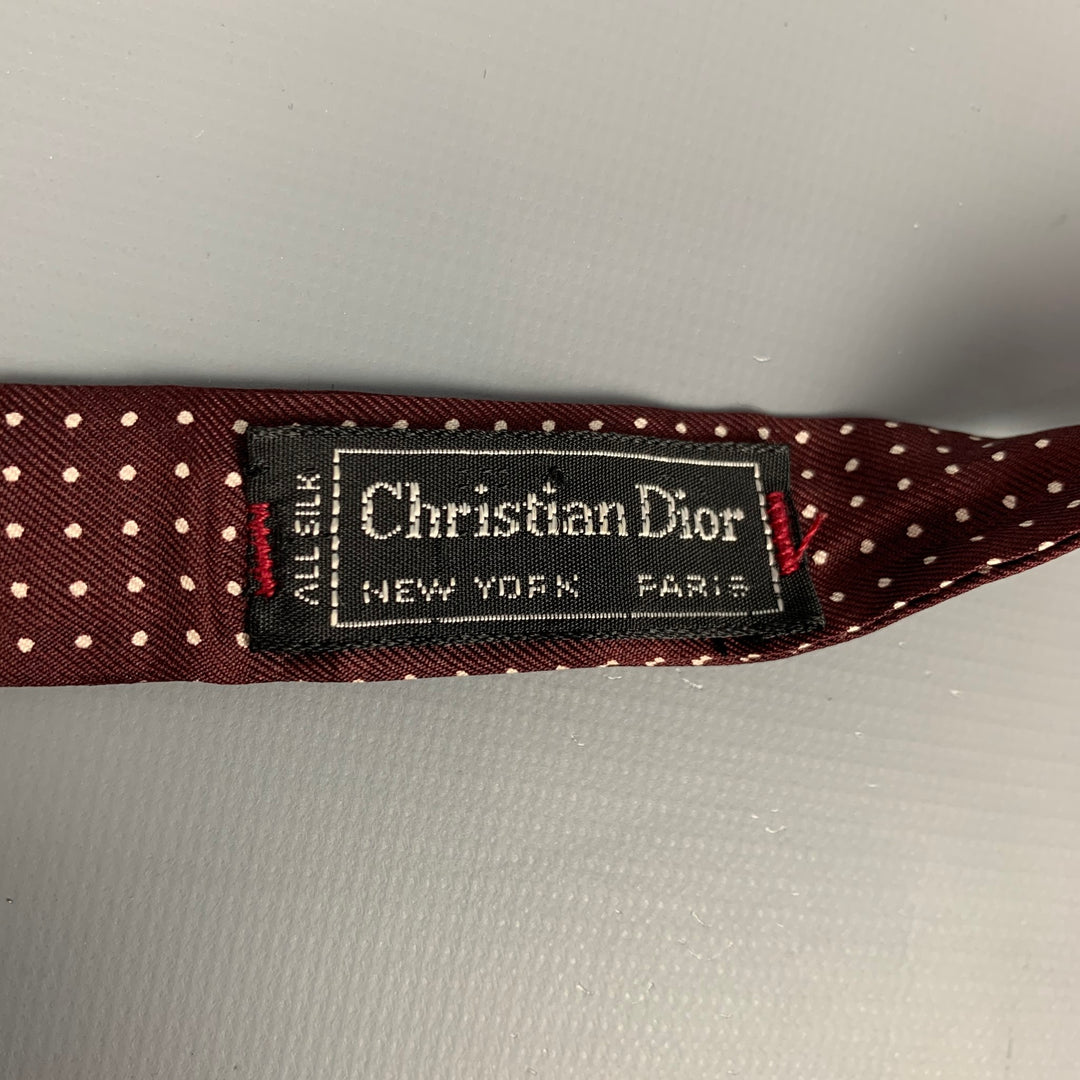 CHRISTIAN DIOR Burgundy Dot Print Silk Bow Tie