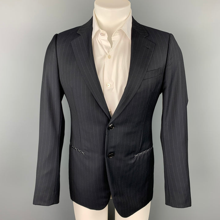 GIORGIO ARMANI Size 36 Regular Navy Chalkstripe Wool Sport Coat