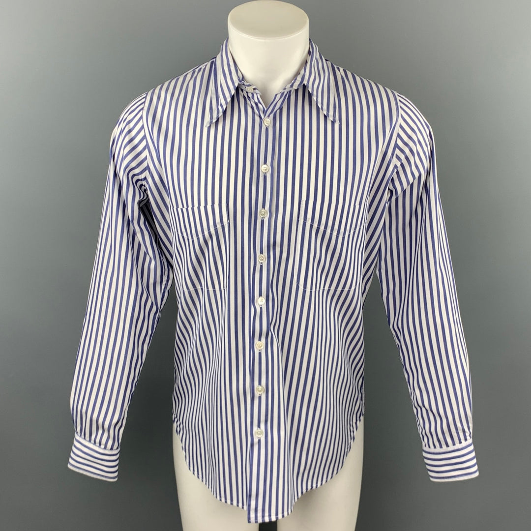 PAUL HARNDEN Size M Blue & White Stripe Cotton Pointed Collar Long Sleeve Shirt