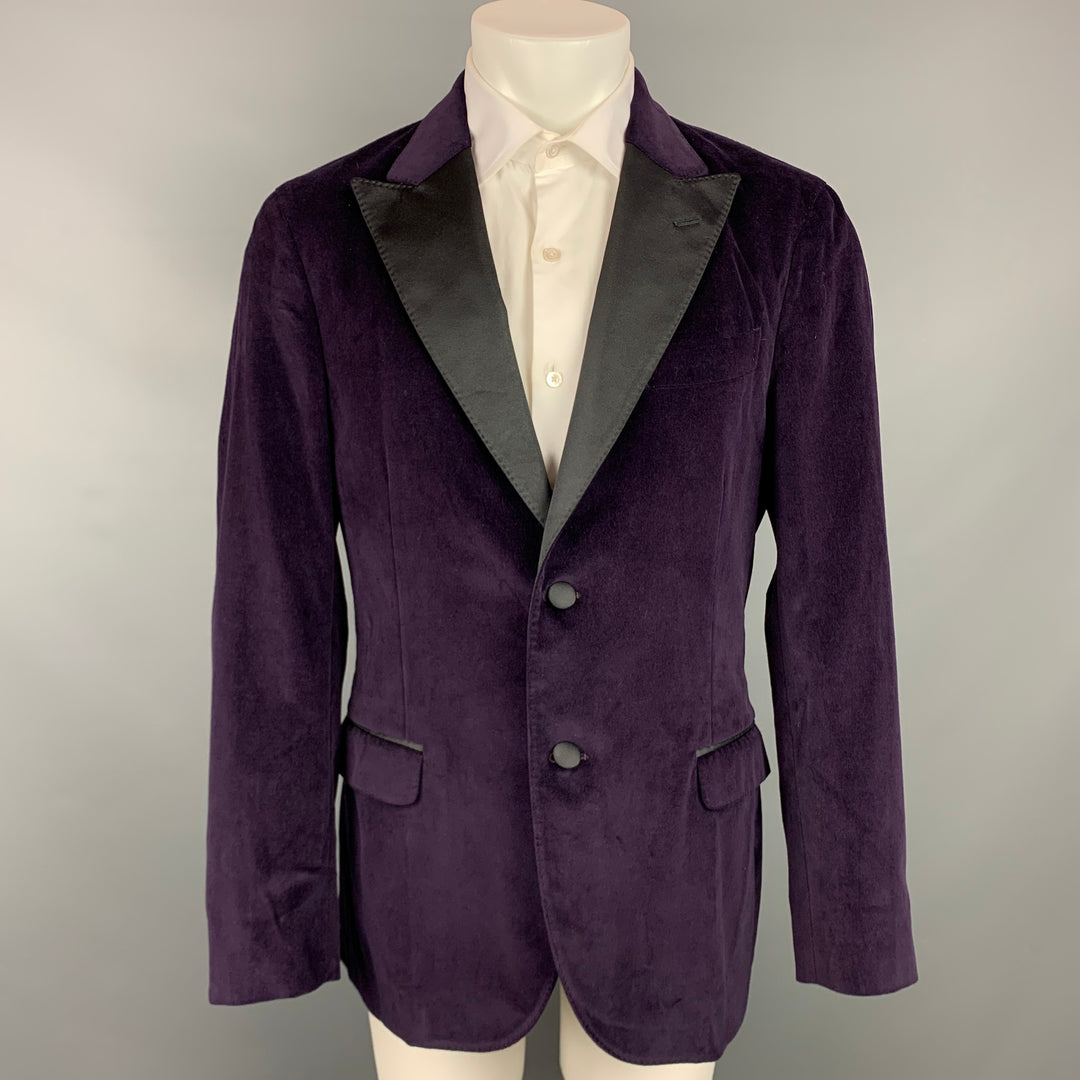 BOGLIOLI Size 42 Regular Purple & Black Velvet Cotton Sport Coat