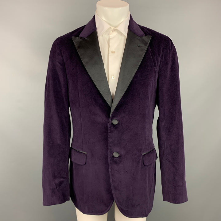 BOGLIOLI Size 42 Regular Purple & Black Velvet Cotton Sport Coat