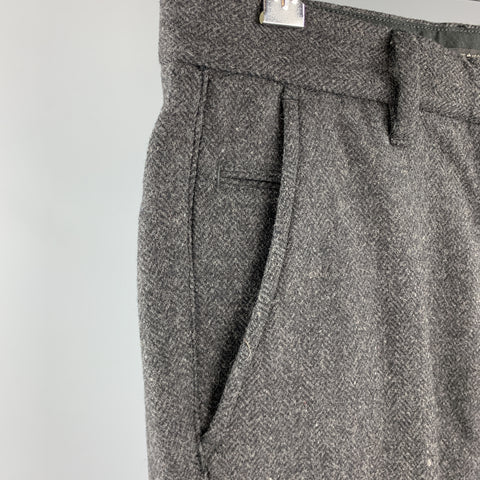 JOHN VARVATOS U.S.A. Size 30 Charcoal Herringbone Pleated Pants